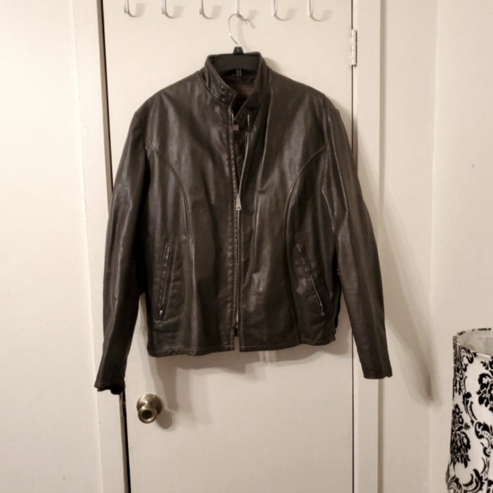 VINTAGE BEAU BREED DARK BROWN LEATHER MOTORCYCLE JACKET